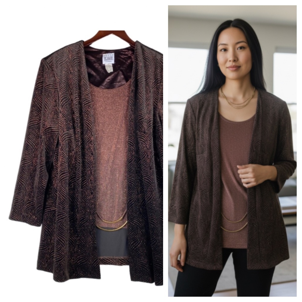 R&M Richards 22W 3X Jacket Built in Top 2 Pc. Brown Bronze Sparkle Wedding